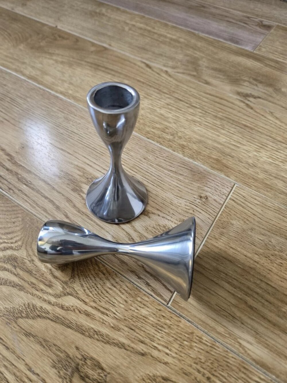 2 Modernist Candle Holders in Polished Aluminum MCM